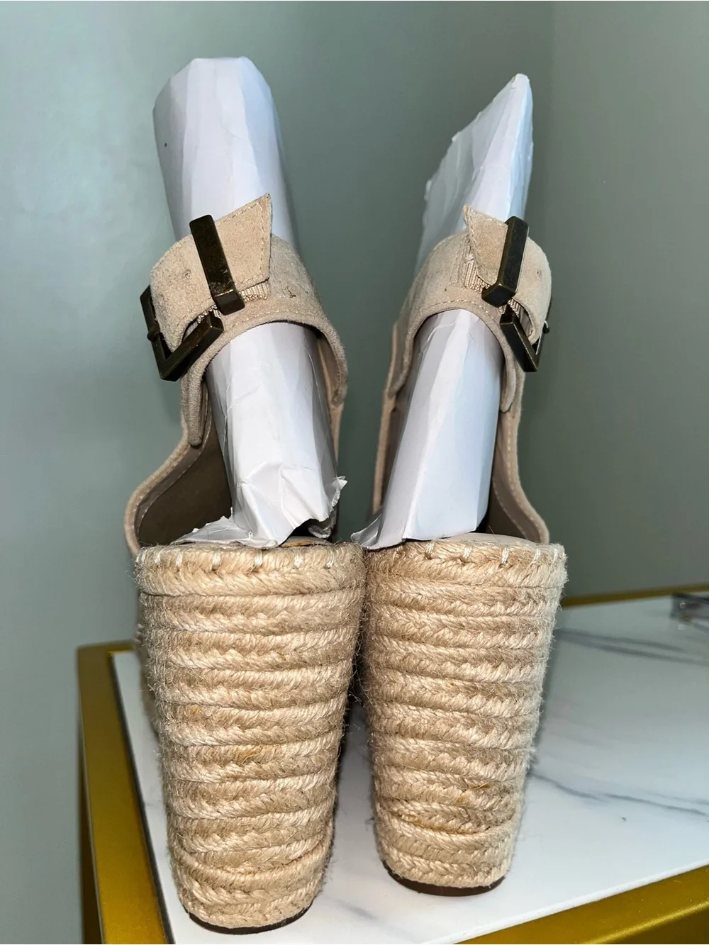 Kenneth Cole Neutral Suede Espadrille Wedge Sandals